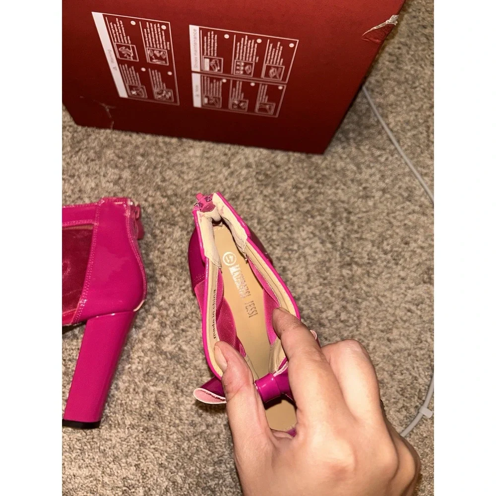MAIERNISI JESSI Hot Pink Patent Bow Mesh Platform Heels Pumps Womens 9.5 EU 41
